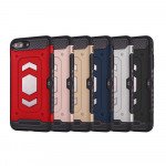 Wholesale iPhone 8 / 7 Metallic Plate Case Work with Magnetic Holder and Card Slot (Red)